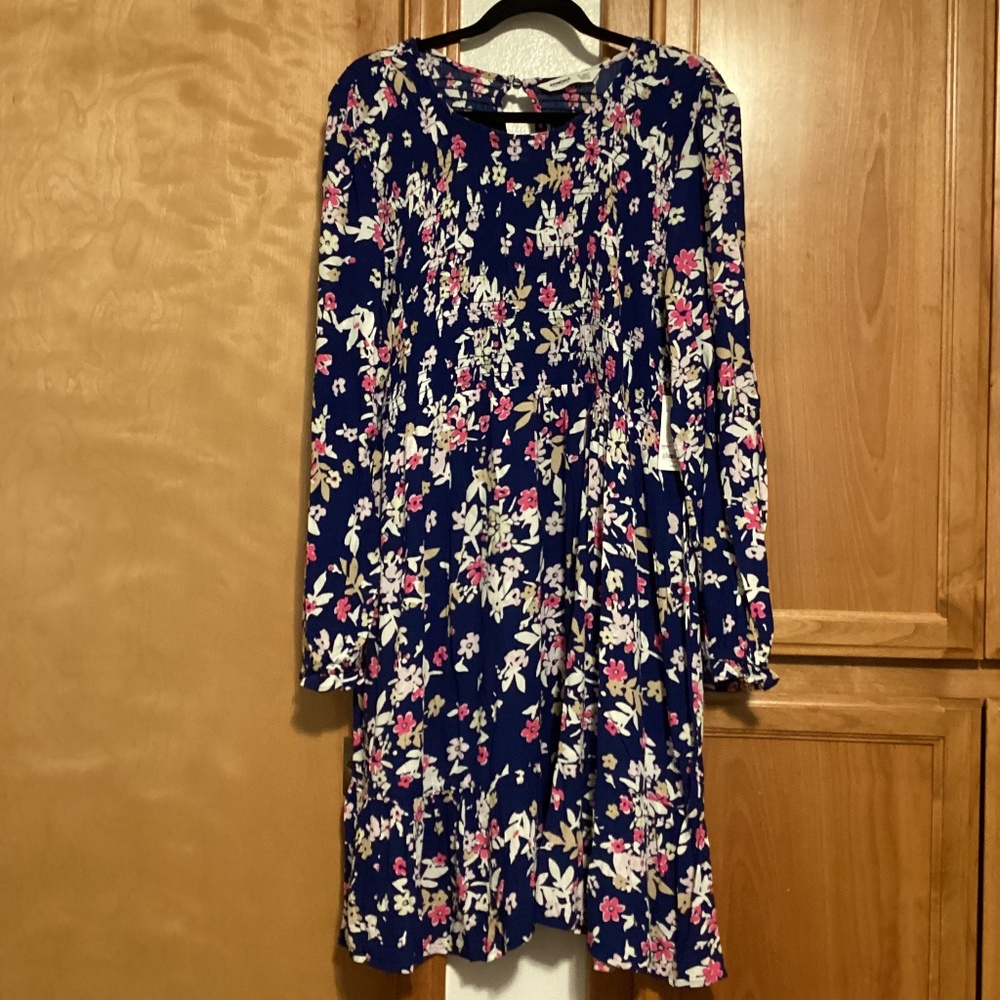 Sonoma Maternity dress, blue floral, long sleeved, size XL, NWT